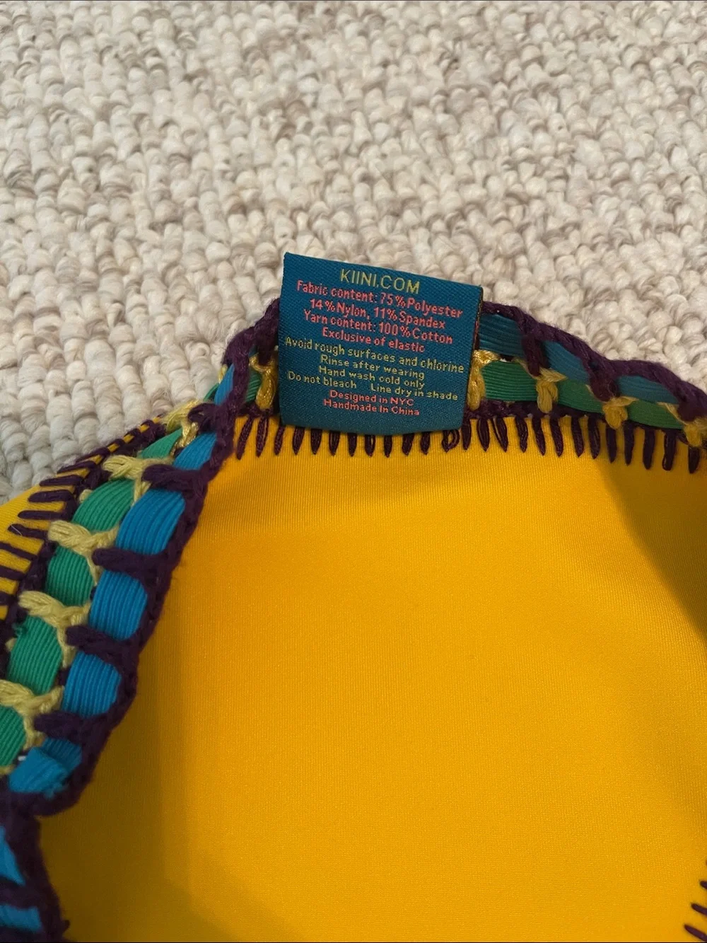 NWT KIINI Ro Yellow Bikini Bottom with Multicolor Crochet Trim MEDIUM